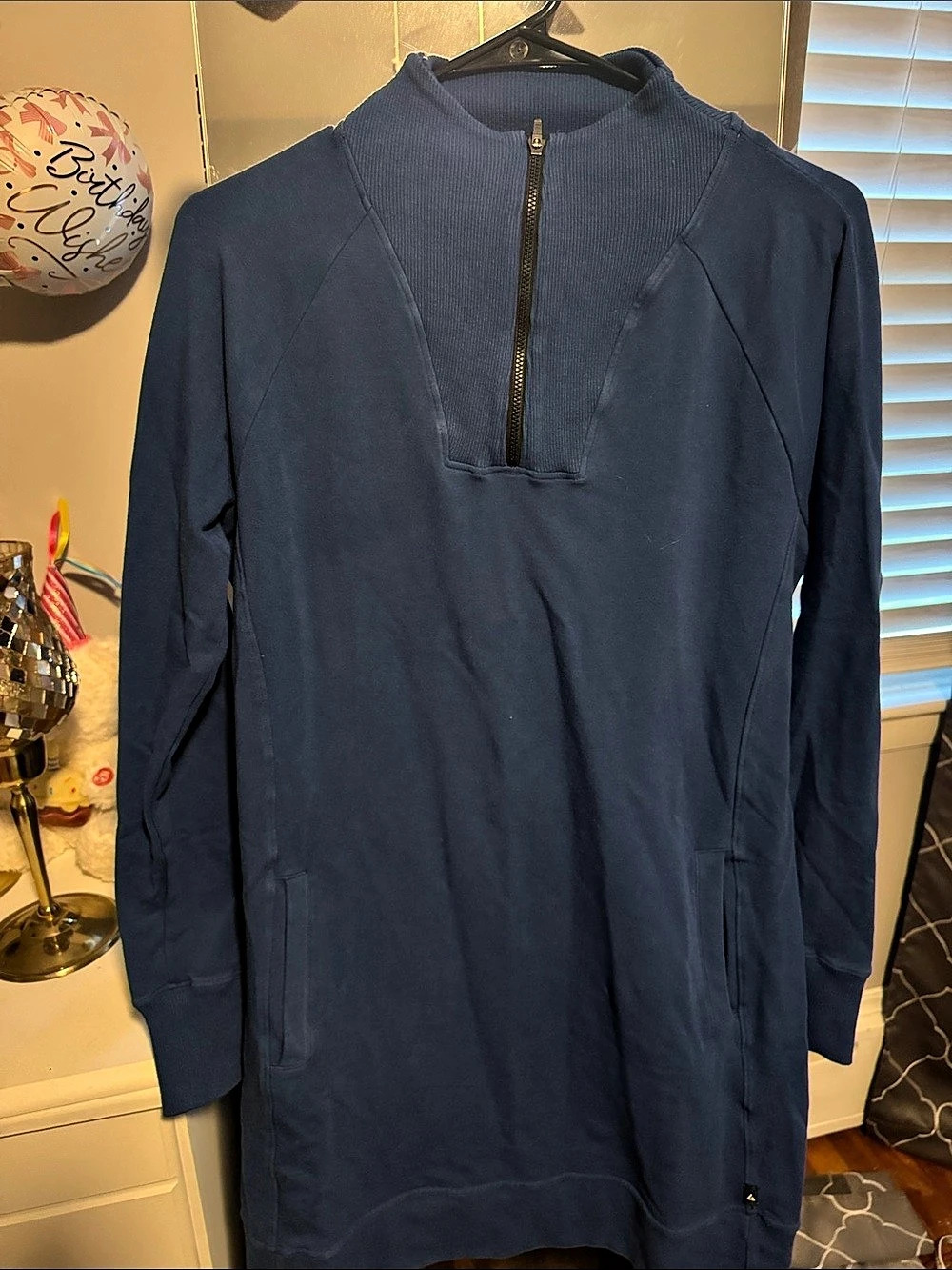 American Giant Moto Dress Quarter-Zip Pullover Blue Medium